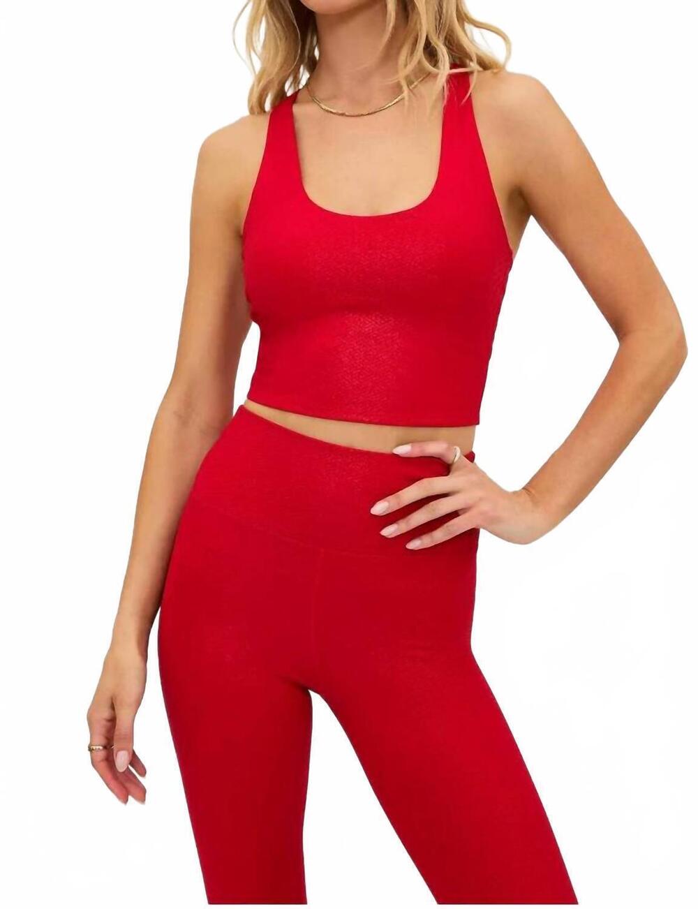 NEW BEACH RIOT textured yara top in red shine waffle